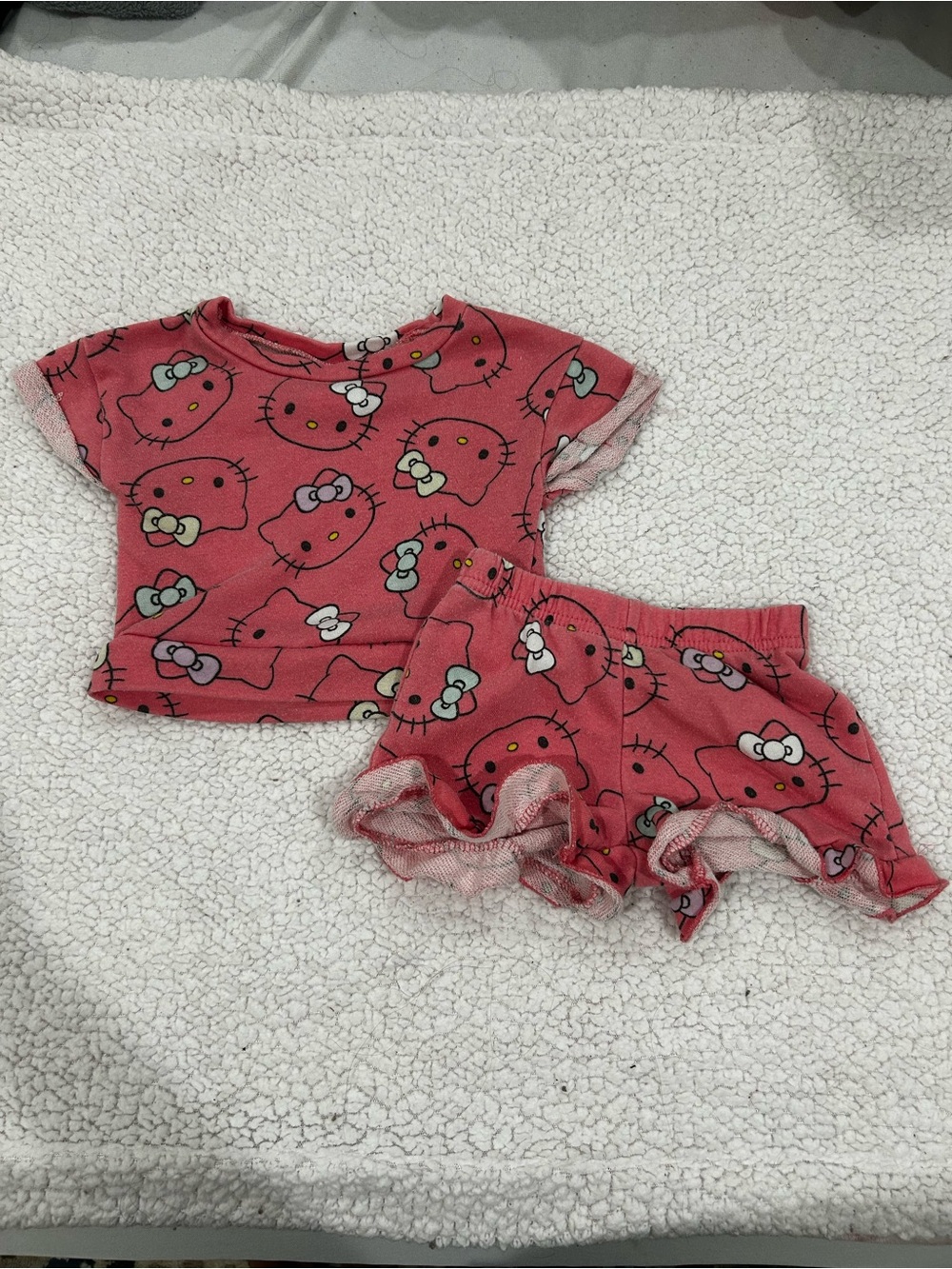 Hello Kitty Pink Short Sleeve Pajama Set with Ruffle Shorts